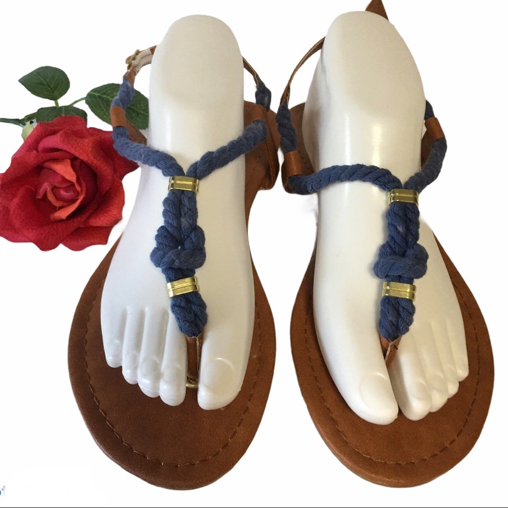 SANDALS SOPHIE SUE BETWEEN TOES NAUTICAL 9 BLUE ROPE